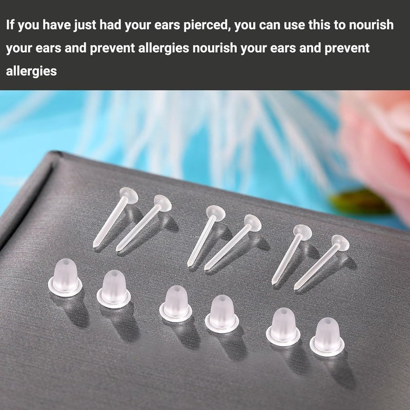 Formulen Plastic Earrings, 200 PCS Clear Earrings for Sports, Transparency Plastic Post Earring Studs for Sports, Flat Silicone Earring for DIY - Image 3
